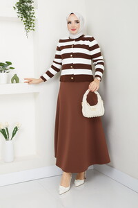 Triko Hırkalı Scuba Etekli Takım Kahve #2
